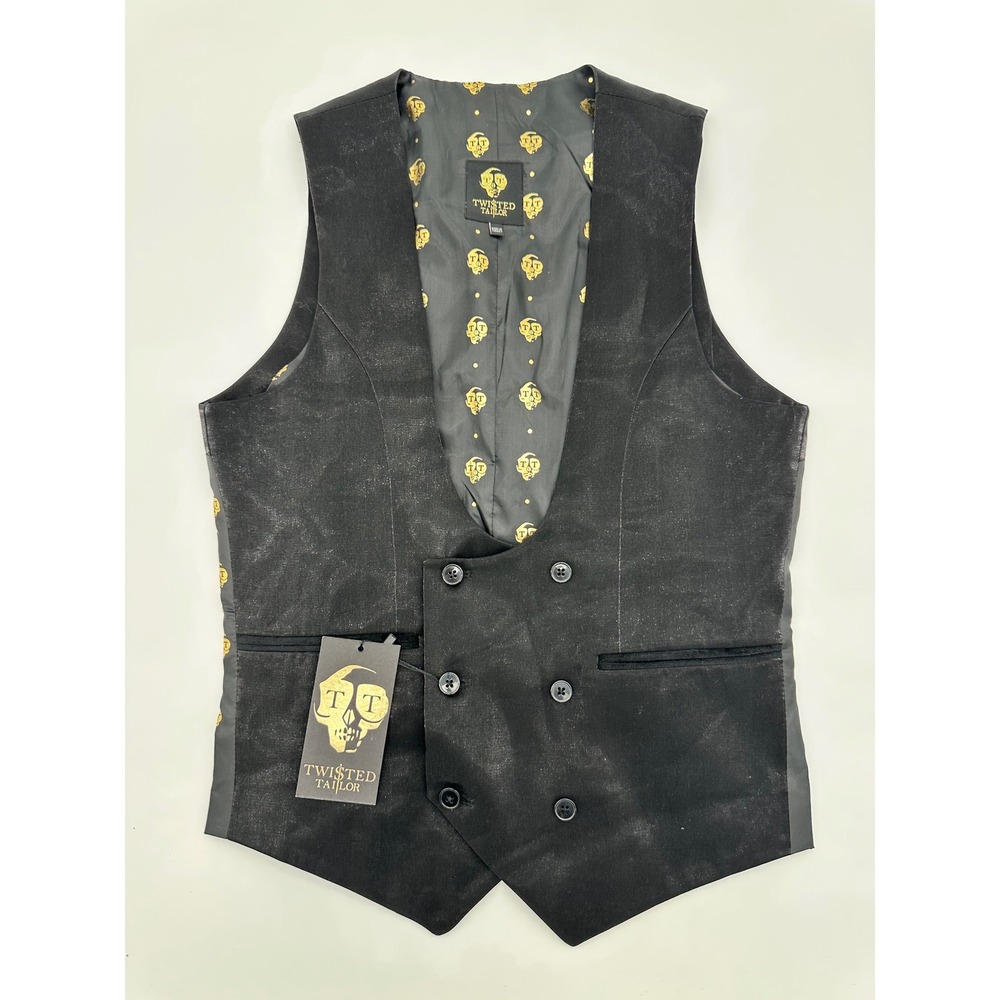 Twisted Tailor Vest Men's Double Breasted Skull Lining Black 36 R